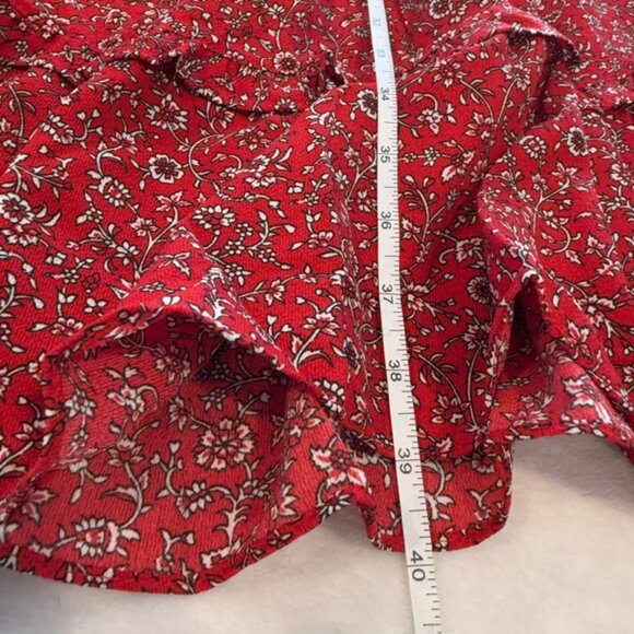 Max Studio Prairie Red Floral tiered maxi dress V neck crop puffy sleeves SZ LG - Picture 4 of 10